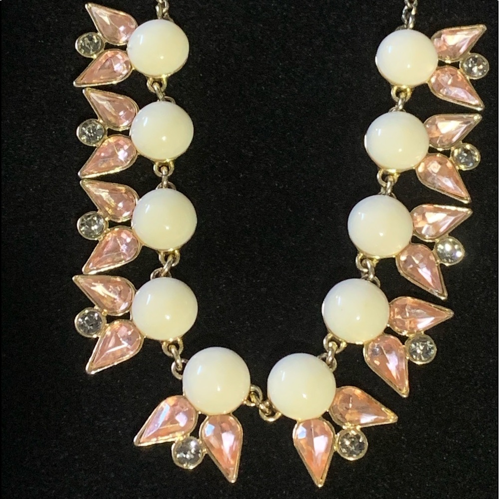J Crew Gold Tone Statement Choker. White Enamel W/Blush Pink Tear Drop & Brulee